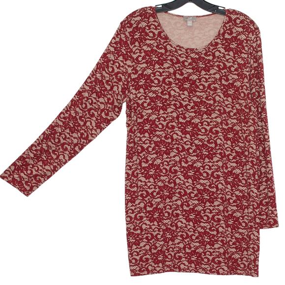 J Jill Tunic Top Wearever Collection Boho Cottage Retro Lace Print Red Large - Picture 6 of 6